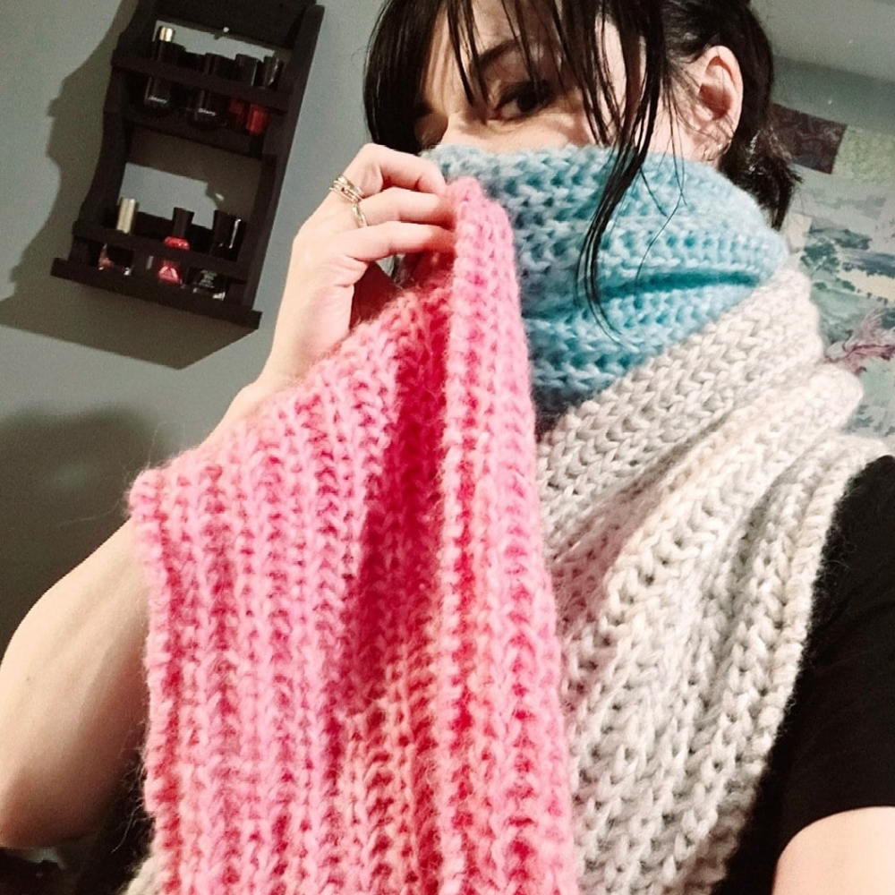 Handknit color bloc scarf, baby alpaca